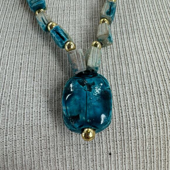 Vintage Scarab Beetle Egyptian Beaded Stone necklace - Picture 7 of 7